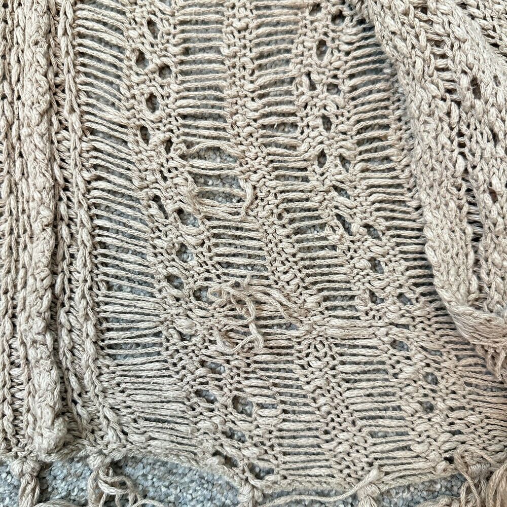 Fresh 525 America Boho Open Knit Fringe Cardigan Sweater Sand Beige Medium - Picture 9 of 10